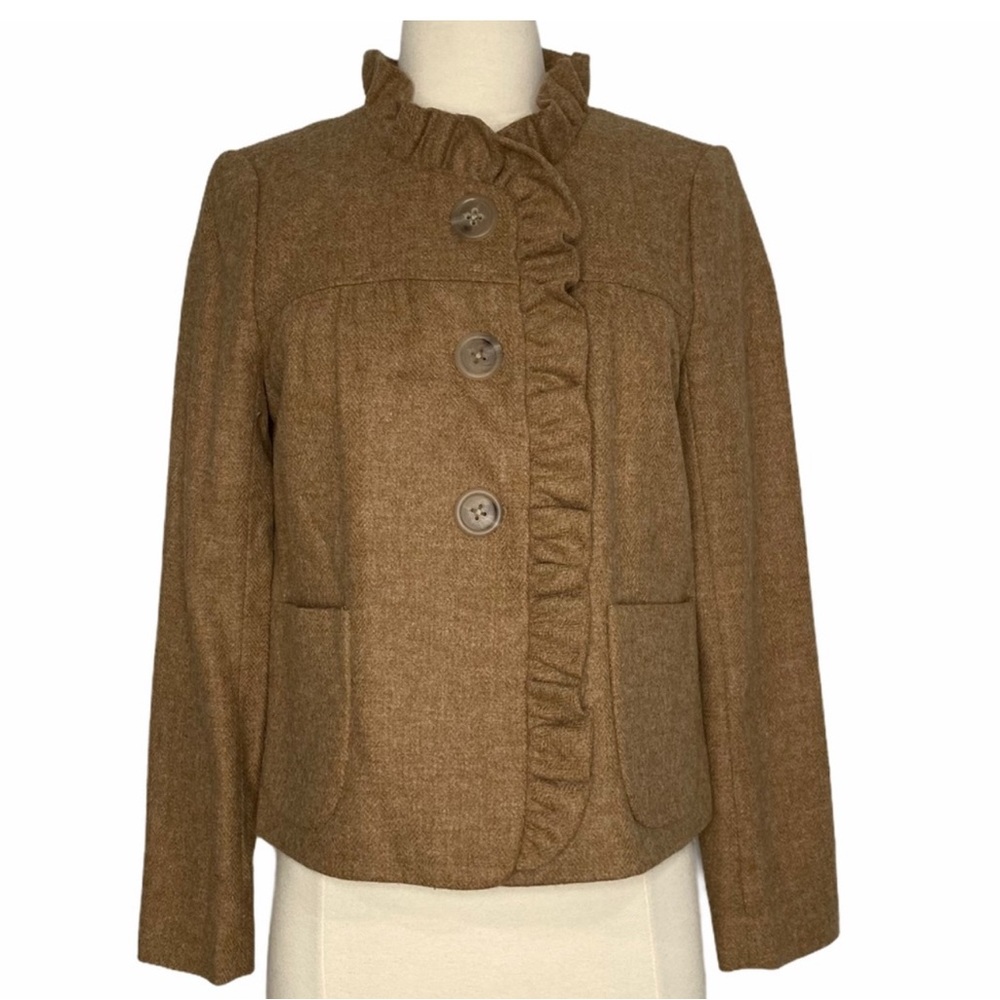 J. CREW Herringbone Fiona Wool Ruffle Blazer Jacket